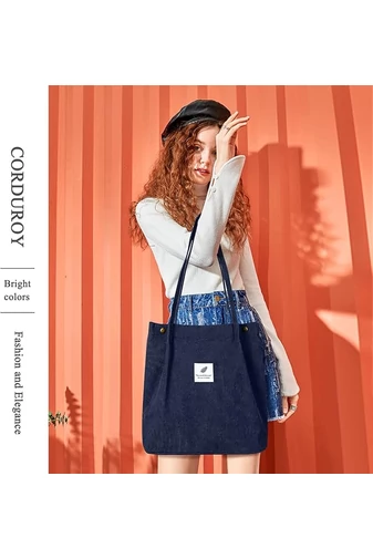  Torba typu tote Bonluo w kolorze granatowym, swobodna, pojemna, trwała i elegancka, 38*35*11 cm