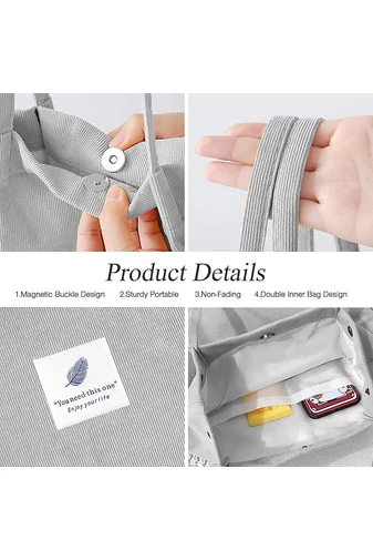 Torba typu tote Bonluo z szarego płótna, pojemna, trwała i elegancka, 38*35*11 cm