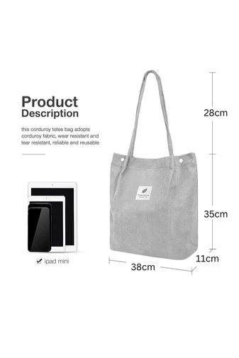 Torba typu tote Bonluo z szarego płótna, pojemna, trwała i elegancka, 38*35*11 cm