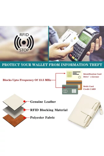  Portfel damski PU z ochroną RFID, beżowy Bonluo, 10*13*3 cm