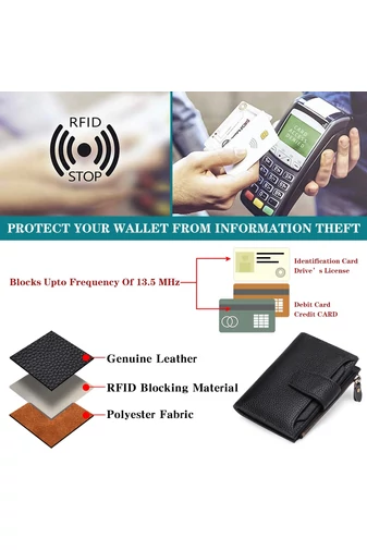  Portfel damski PU z ochroną RFID, czarny Bonluo, 10*13*3 cm