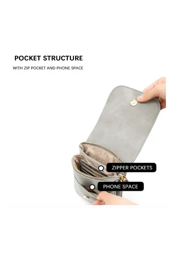  Bonluo Szara torebka typu crossbody z PU z wieloma kieszeniami i regulowanym paskiem 20*13*3