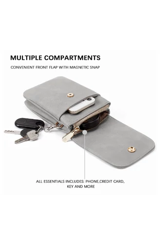  Bonluo Szara torebka typu crossbody z PU z wieloma kieszeniami i regulowanym paskiem 20*13*3