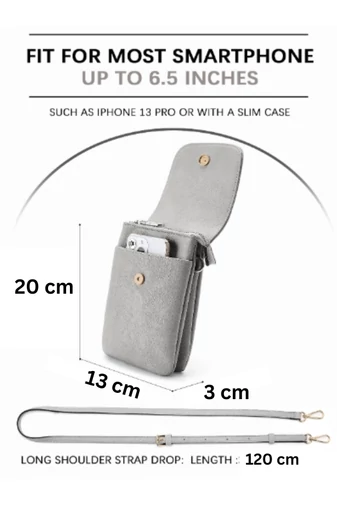  Bonluo Szara torebka typu crossbody z PU z wieloma kieszeniami i regulowanym paskiem 20*13*3