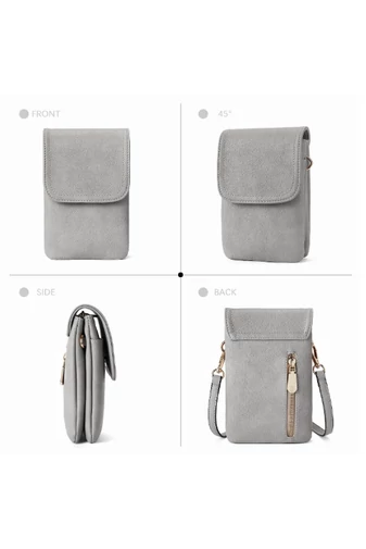  Bonluo Szara torebka typu crossbody z PU z wieloma kieszeniami i regulowanym paskiem 20*13*3