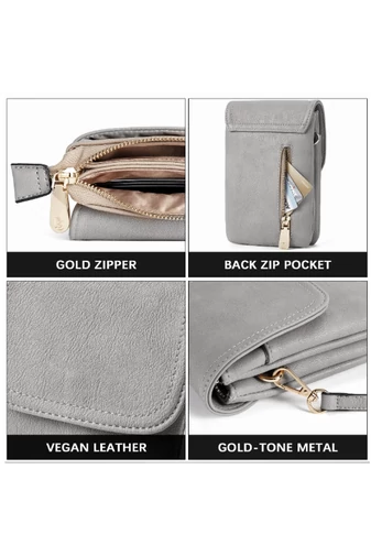  Bonluo Szara torebka typu crossbody z PU z wieloma kieszeniami i regulowanym paskiem 20*13*3