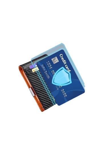  Smukły portfel RFID ze skóry PU, kompaktowy design, czarno-pomarańczowy, Bonluo, 12*9*1,5 cm