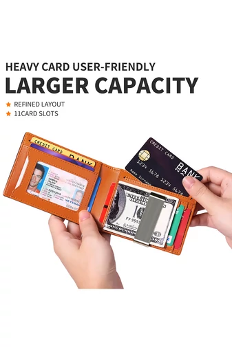 Smukły portfel RFID ze skóry PU, kompaktowy design, czarno-pomarańczowy, Bonluo, 12*9*1,5 cm