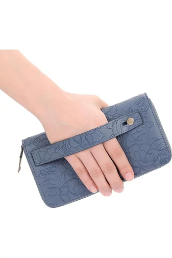  Wielofunkcyjny portfel damski Bonluo Blue z PU z wytłoczonym wzorem kwiatowym 19,5*11*5 cm