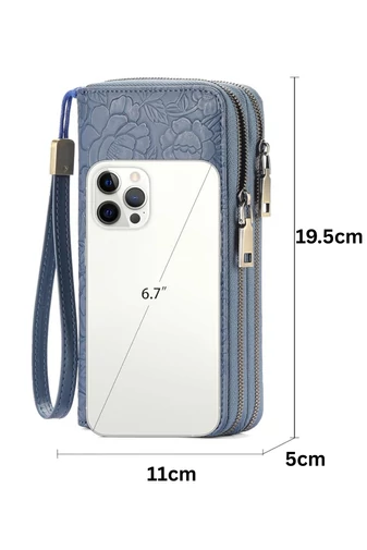  Wielofunkcyjny portfel damski Bonluo Blue z PU z wytłoczonym wzorem kwiatowym 19,5*11*5 cm