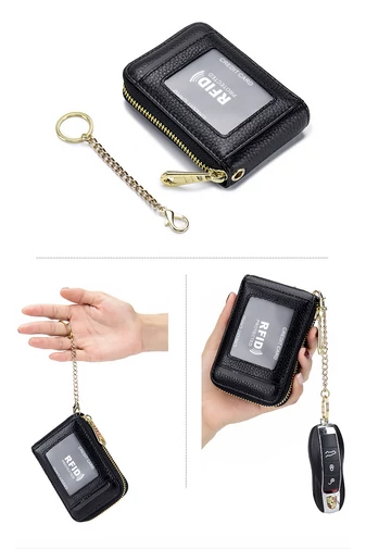  Oryginalny skórzany uchwyt na karty z ochroną RFID, czarny Bonluo, 11*7,5*2,5 cm