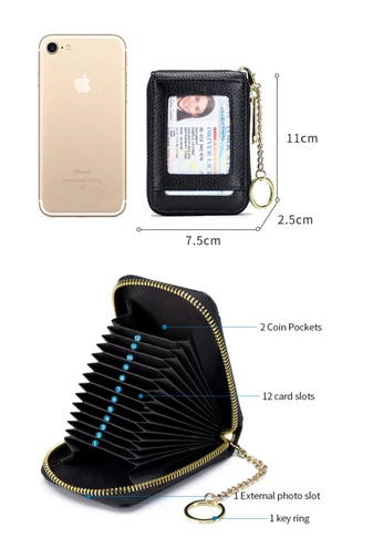  Oryginalny skórzany uchwyt na karty z ochroną RFID, czarny Bonluo, 11*7,5*2,5 cm