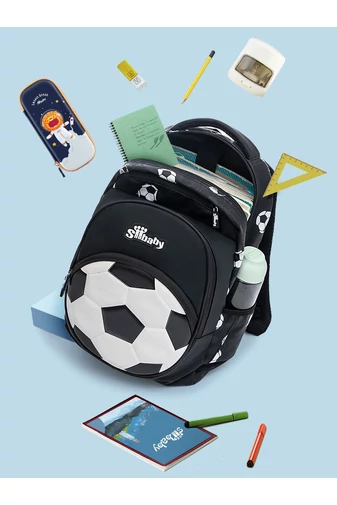  Plecak ergonomiczny Bonluo dla dzieci w kolorze niebieskim ze złotym, z motywem piłki nożnej, tkanina Oxford, 40*29*19 cm