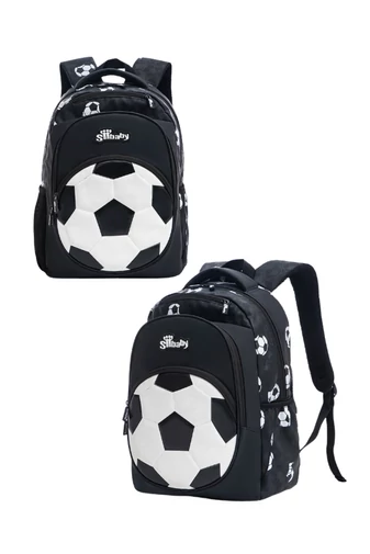  Plecak ergonomiczny Bonluo dla dzieci w kolorze niebieskim ze złotym, z motywem piłki nożnej, tkanina Oxford, 40*29*19 cm