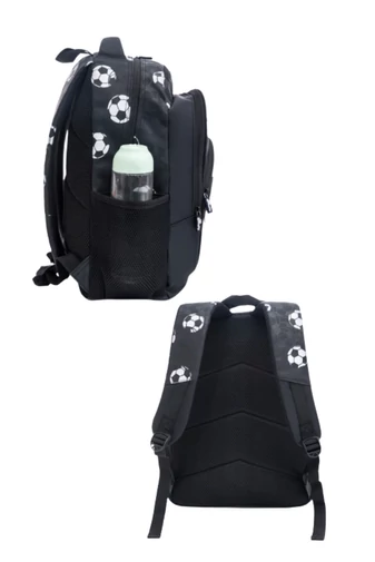  Plecak ergonomiczny Bonluo dla dzieci w kolorze niebieskim ze złotym, z motywem piłki nożnej, tkanina Oxford, 40*29*19 cm