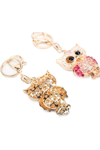  Brelok do kluczy Bonluo z białego metalu w kształcie sowy, zdobiony kryształami