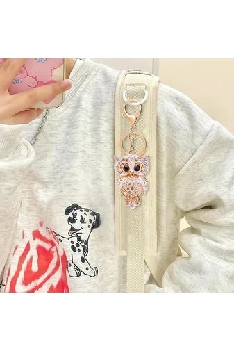  Brelok do kluczy Bonluo z białego metalu w kształcie sowy, zdobiony kryształami