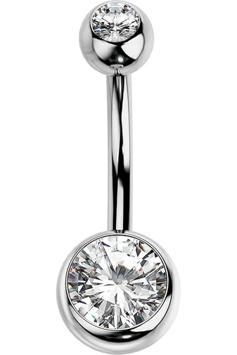  Elegancki prosty piercing pępka wykonany ze stali nierdzewnej 316L z cyrkoniami