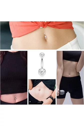  Elegancki prosty piercing pępka wykonany ze stali nierdzewnej 316L z cyrkoniami
