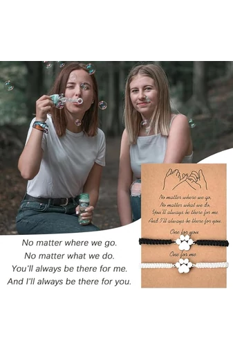  Zestaw dwóch czarno-białych bransoletek przyjaźni z wisiorkiem w kształcie łapy ze stali nierdzewnej