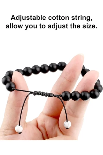  Zestaw bransoletek unisex idealny dla par z matowymi czarnymi koralikami i białymi kamieniami w stylu retro