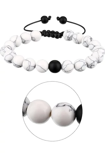  Zestaw bransoletek unisex idealny dla par z matowymi czarnymi koralikami i białymi kamieniami w stylu retro