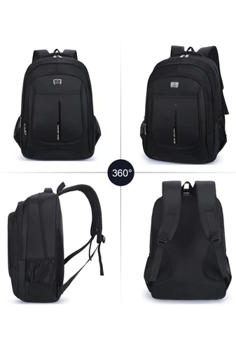  Wytrzymały plecak z tkaniny Oxford z przegrodą na laptopa 15 cali, czarny z niebieskim wykończeniem, 49*31*13 cm