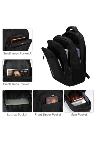  Wytrzymały plecak z tkaniny Oxford z przegrodą na laptopa 15 cali, czarny z niebieskim wykończeniem, 49*31*13 cm