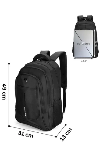  Wytrzymały plecak z tkaniny Oxford z przegrodą na laptopa 15 cali, czarny z niebieskim wykończeniem, 49*31*13 cm