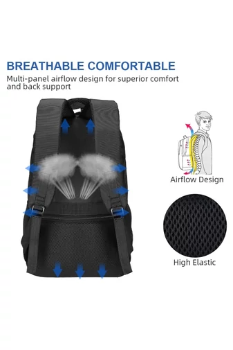  Wytrzymały plecak z tkaniny Oxford z przegrodą na laptopa 15 cali, czarny z niebieskim wykończeniem, 49*31*13 cm