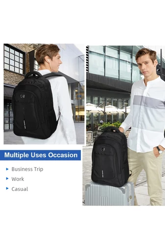  Wytrzymały plecak z tkaniny Oxford z przegrodą na laptopa 15 cali, czarny z niebieskim wykończeniem, 49*31*13 cm