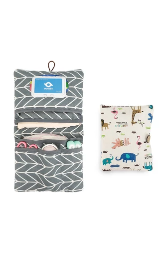  Składany organizer 2w1 dla mam, wykonany z bawełny i poliestru, uroczy wzór beżowy, 37*22 cm