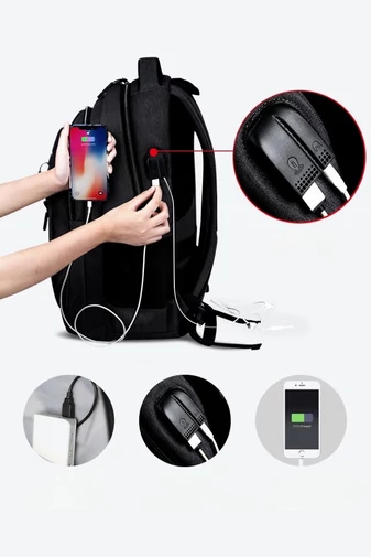  Wielofunkcyjny plecak z wodoodpornej i wytrzymałej tkaniny Oxford z portem USB, kolor niebieski, 47*33*17 cm