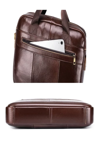  Brązowa skórzana torba biznesowa z przegrodą na laptopa i odpinanym paskiem 28*40*7 cm