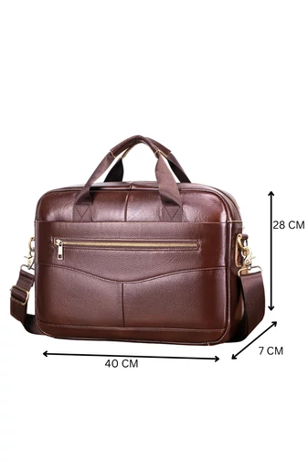  Brązowa skórzana torba biznesowa z przegrodą na laptopa i odpinanym paskiem 28*40*7 cm