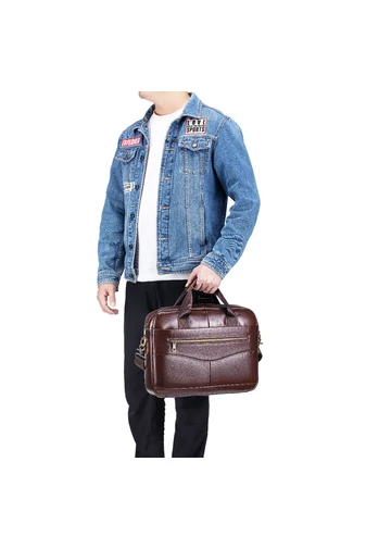  Brązowa skórzana torba biznesowa z przegrodą na laptopa i odpinanym paskiem 28*40*7 cm