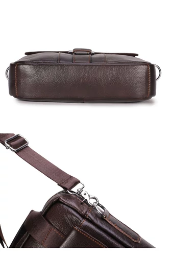 Męska torba na ramię z prawdziwej skóry, elegancki model z wieloma przegródkami, brązowa, 32*28*6,5 cm