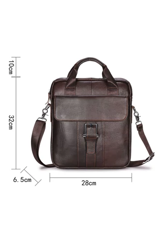  Męska torba na ramię z prawdziwej skóry, elegancki model z wieloma przegródkami, brązowa, 32*28*6,5 cm