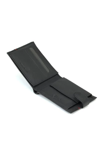  Męski portfel skórzany z ochroną RFID, czarny z eleganckimi czerwonymi detalami, 9*12,5*2 cm