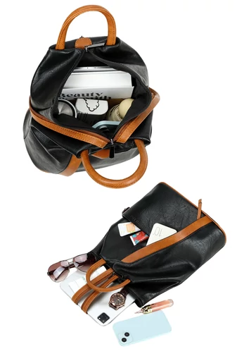 Plecak damski 2 w 1 na ramię, czarny, Bonluo, wykonany ze skóry PU, rozmiar 29*29*17 cm