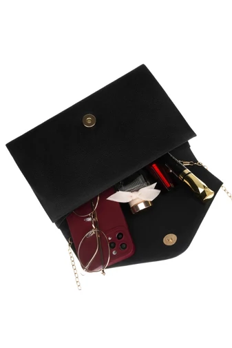  Elegancka torebka damska z czarnej skóry ekologicznej 13,5*22*5 cm