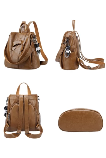  Elegancki i kompaktowy damski plecak z PU, wiele przegródek, brązowy, 29*33*16 cm