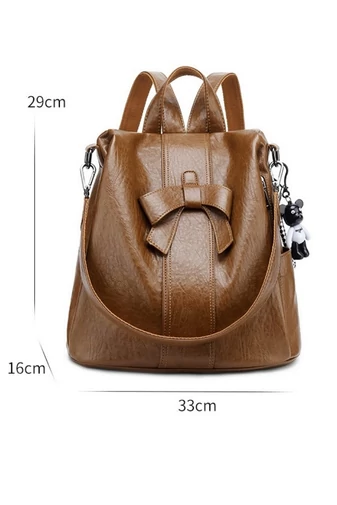  Elegancki i kompaktowy damski plecak z PU, wiele przegródek, brązowy, 29*33*16 cm