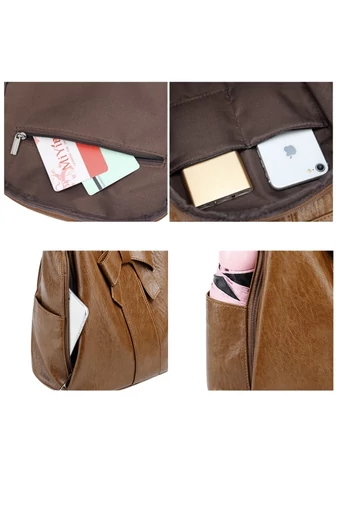  Elegancki i kompaktowy damski plecak z PU, wiele przegródek, brązowy, 29*33*16 cm