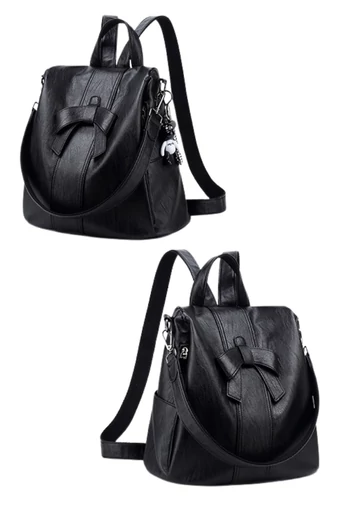  Plecak damski z PU, elegancki i kompaktowy, wiele przegródek, czarny, 29*33*16 cm