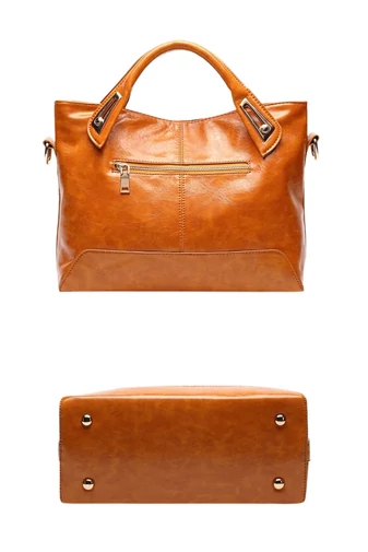 Damska torba na ramię z PU pokryta błyszczącym woskiem, brązowa, 25*32*14 cm