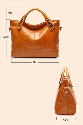 Damska torba na ramię z PU pokryta błyszczącym woskiem, brązowa, 25*32*14 cm