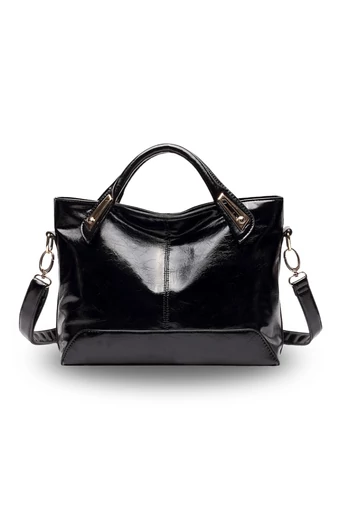  Damska torba na ramię z PU pokryta błyszczącym woskiem, czarna, 25*32*14 cm