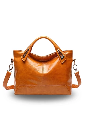 Damska torba na ramię z PU pokryta błyszczącym woskiem, brązowa, 25*32*14 cm