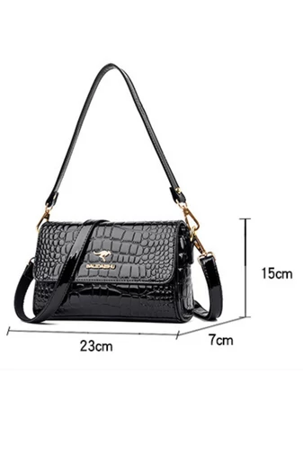  Elegancka czarna torebka Cossbody z fakturą krokodyla, PU, 23*7*15 cm